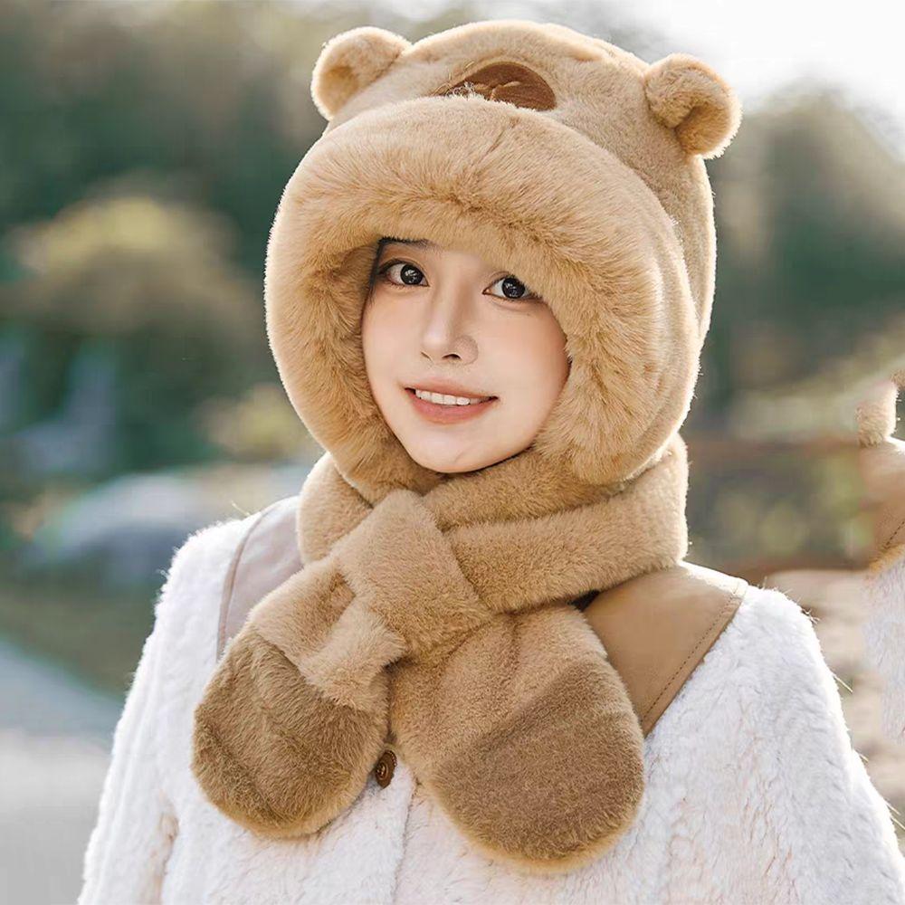Thickened Winter Integrated Cap Scarf Soft Plush Plush Hat Scarf Set  Winter Season