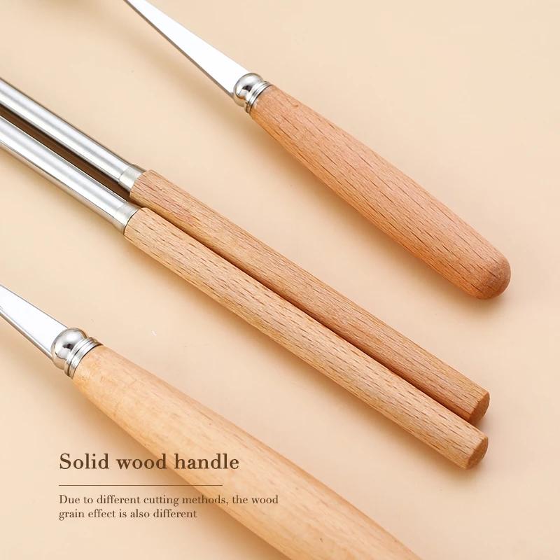 304 Stainless Steel Dinnerware Glossy Silver Wooden Tableware Western Food Knife Fork Teaspoon Cutlery Kitchen Accessories 1PCS