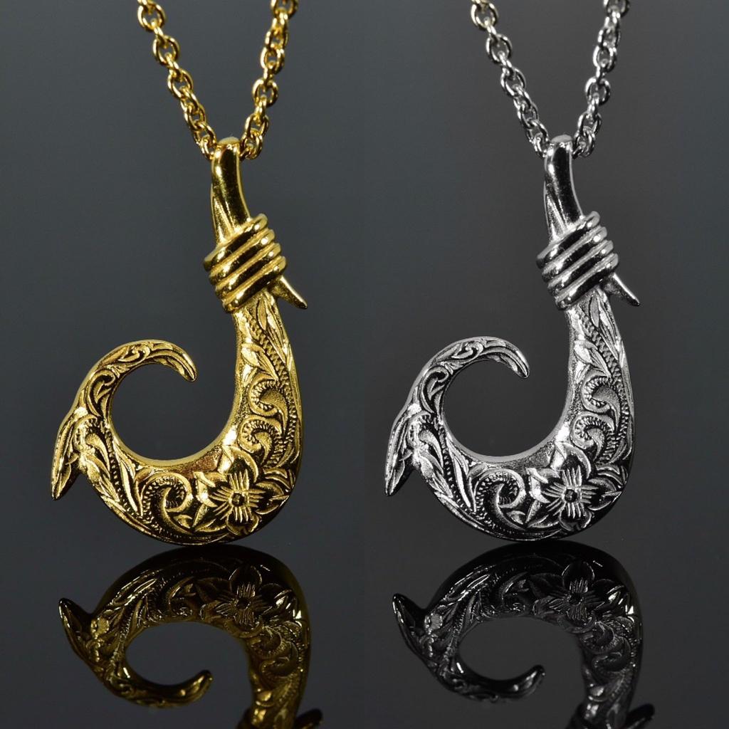 [Lucliss] 316L Hawaiian Jewelry Hawaiian Necklace Fish Hook Surgical Stainless Steel 316L Hypoallergenic Silver