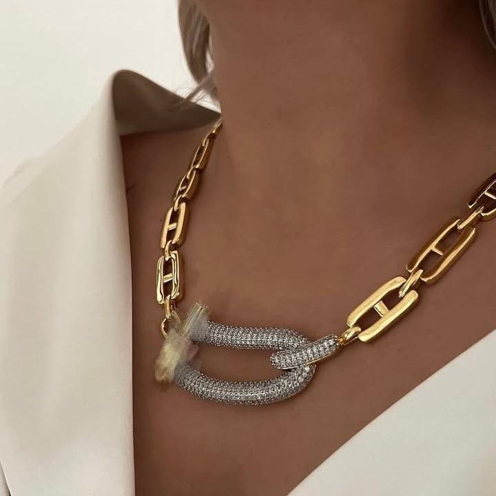 Trendy Hip-Hop Jewelry Set: Copper Zircon Pig Nose Necklace, Earrings, Ring, and Bracelet