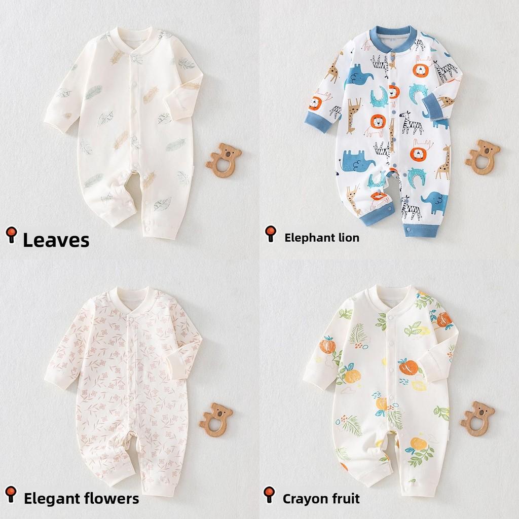 Baby Cotton Long Sleeve Romper With Snap Closure For Newborn Infants