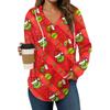 Women's Fashion Hoodies V Neck Long Sleeve Christmas Printed Drawstring Casual Loose Pullover Tops