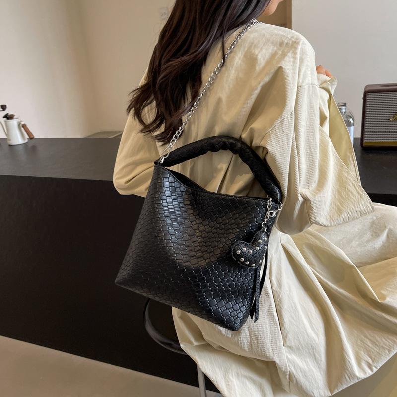 New woven women's bag portable women's bag fashionable simple texture shoulder crossbody small square bag chain bag tide
