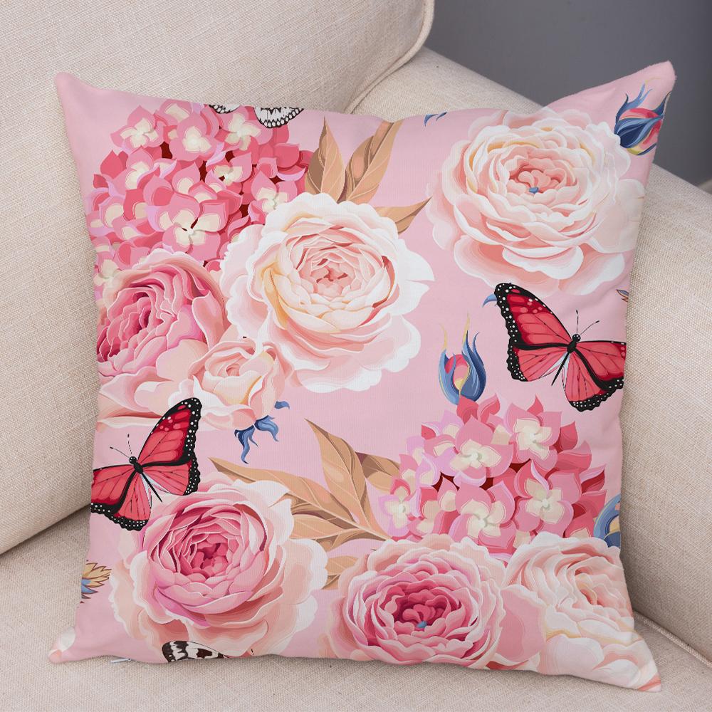 Nordicstyle Roses and Birds Cushion Cover Double Print Decor Plant Pillow Case Soft Plush Pillowcase for Sofa Home Children Room