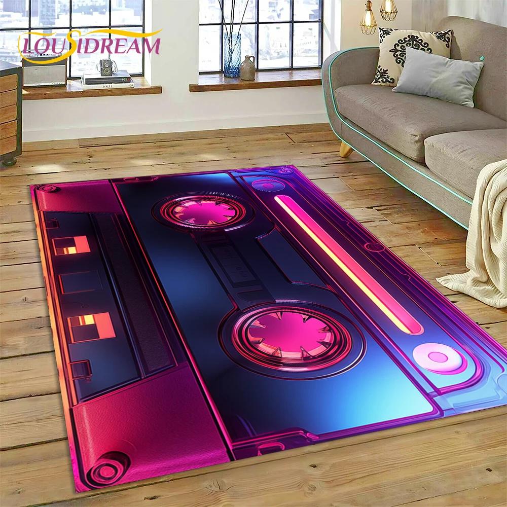 3D Music Cassette Tape Retro Recorder CD Instrument Carpet Rug for Bedroom Living Room Home Sofa Decoration, Kid Decor Floor Mat