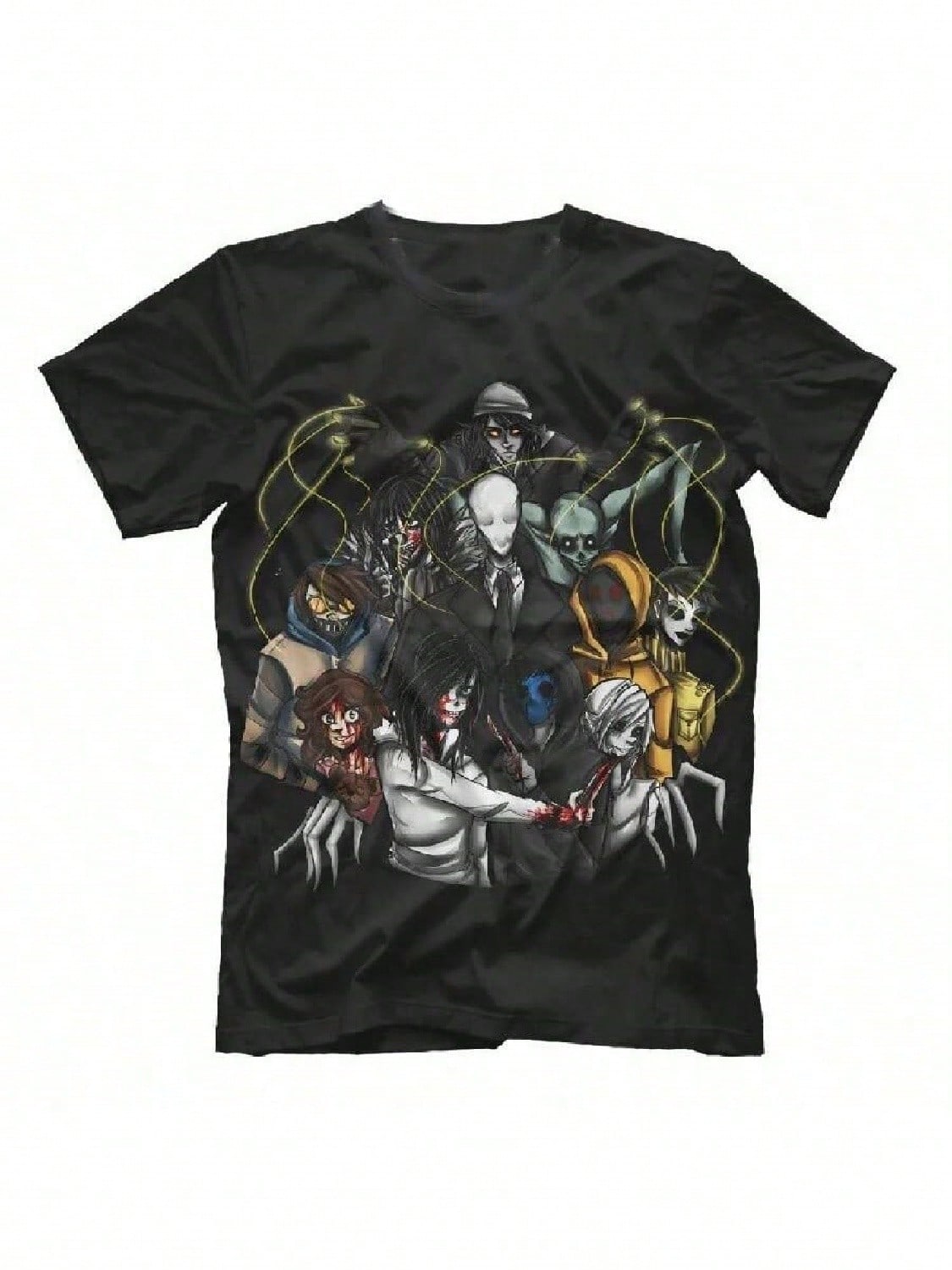 SummerCotton Short Sleeve O-Neck unisex T Shirt New Creepypasta Horror Fear Scary Halloween T-Shirt Round Collar Harajuku Crewneck S разноцветный