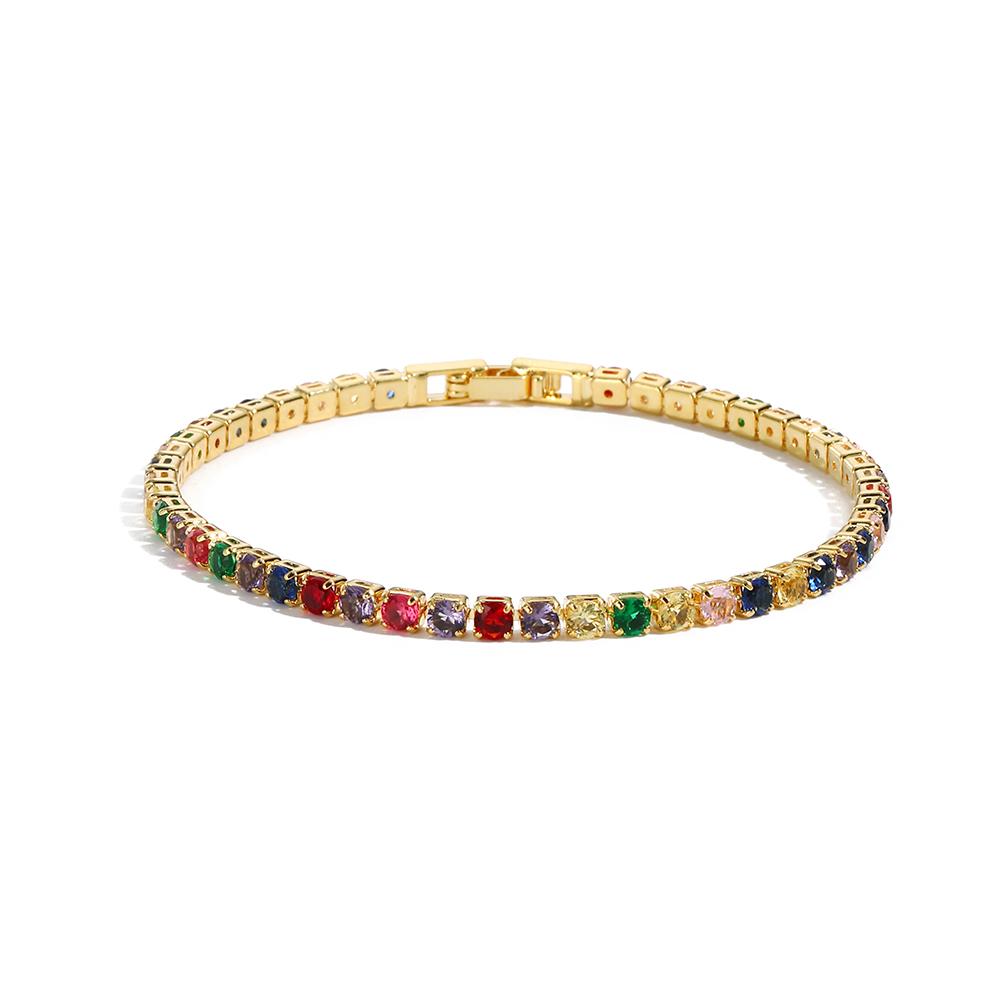 Colorful Crystal Tennis Bracelet for Women Waterproof Multicolor 3MM CZ Wedding Birthstone Hand Chain Jewelry