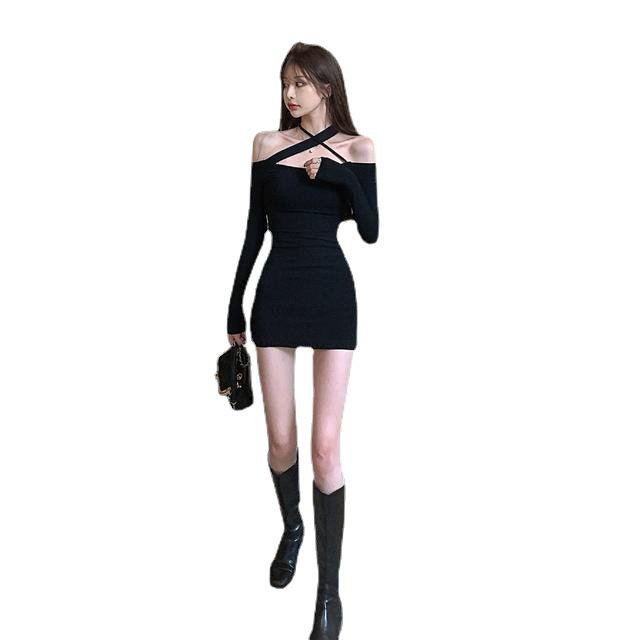 2024 Autumn/Winter Sexy One-Shoulder Slim Dress for Women