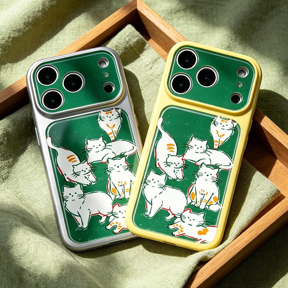 Green bottom cat is suitable for Apple 16Pro creative iPhone15 niche advanced sense 17ProMax mobile phone case female