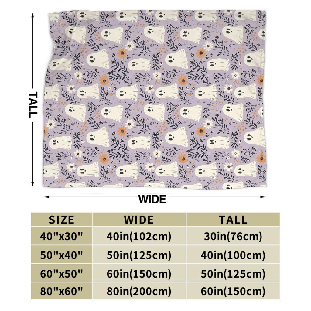 Halloween Wildflower Ghosts Pattern Blanket Cover Flannel Warm Throw Blankets for Car Sofa Couch Bedroom Quilt
