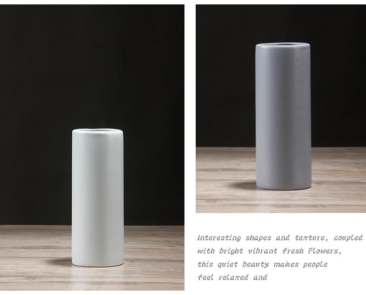 Nordische Weiße Matte Keramik Zylindrische Vase - Minimalistische Heimdeko für Frische/Trockenblumen