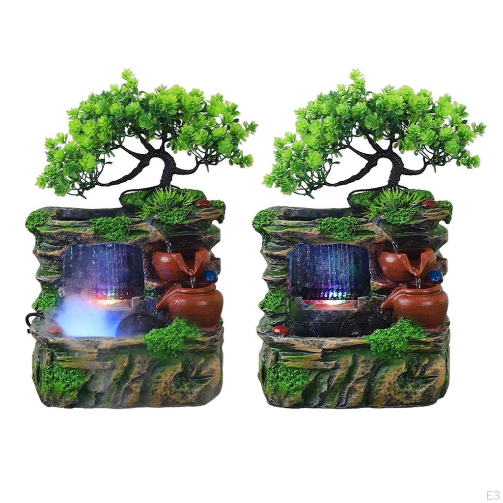 Tabletop Water Fountain Rock Waterfall Micro Landscape With Color Changing LED Lights Statue For
