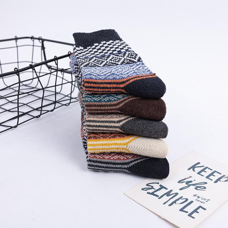 5 Pairs of Men's Autumn and Winter New National Wind Thick Line Thickened Warm Rabbit Wool Socks