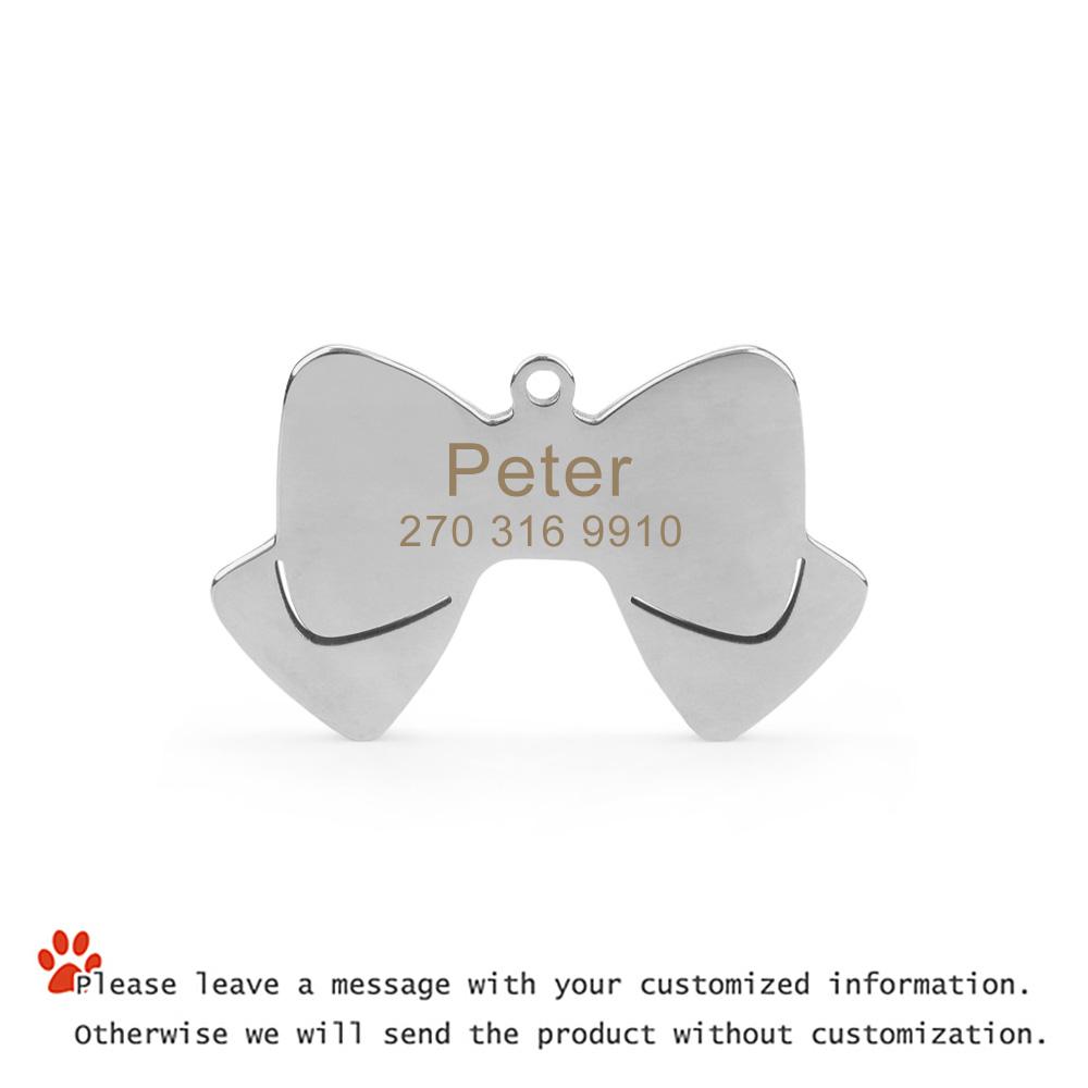 

Personalized Name Bow Dog Pendant Bow Tie Pet Collar Accessories Cat Dog Tag Puppy ID Customized Anti-lost S 1.9x3cm