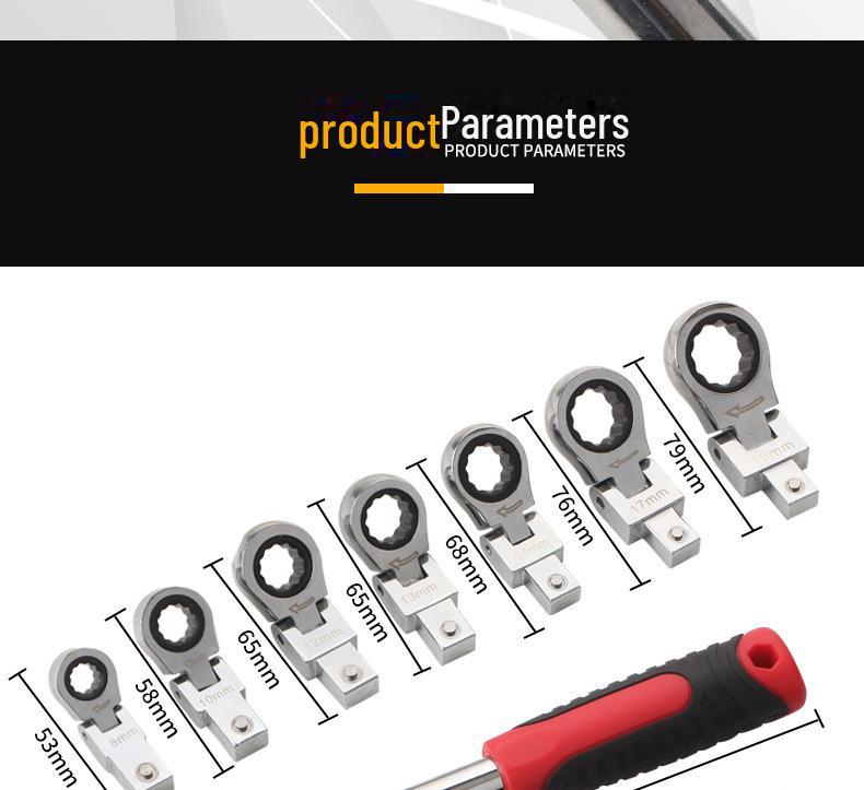 8-teiliges tragbares drehbares Ratschenschlüssel-Set mit 180°-Kopf