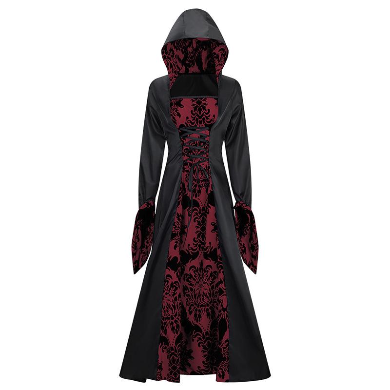 Cosplay Medieval Court Dress Court Vintage Dress Long Sleeve Court Vintage Hooded Pendulum Print