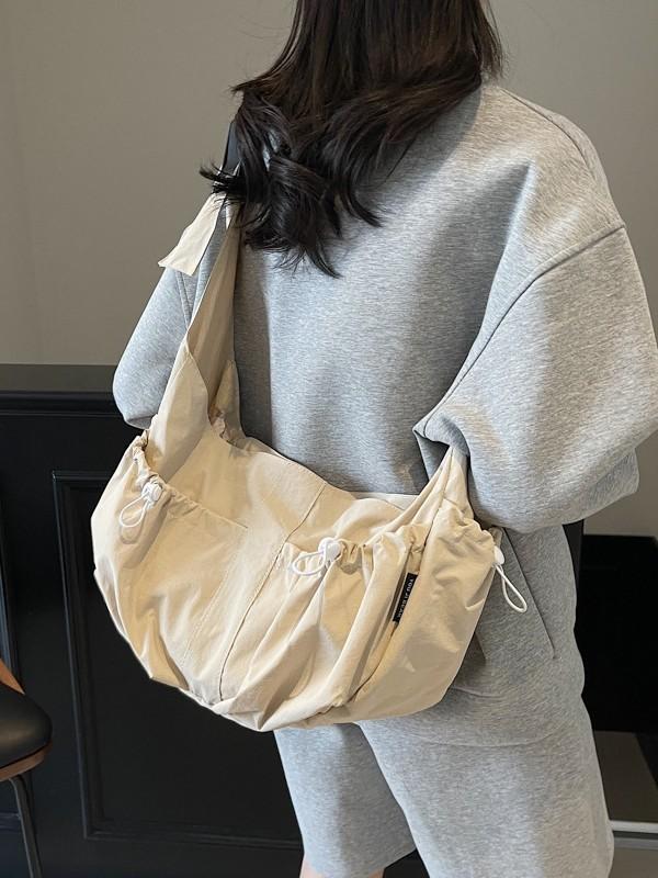 Nylon Shoulder Bag With Drawstring Closure For Casual Daily Use