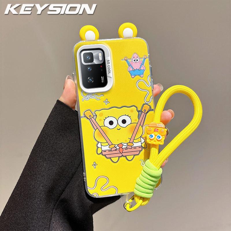 

KEYSION Милый мультяшный чехол с ушками для Redmi Note 10 Pro 4G со шнурком, мягкий силикон+ПК, противоударная накладка для телефона Redmi Note 10 Pro 4G for Redmi Note 10 Pro