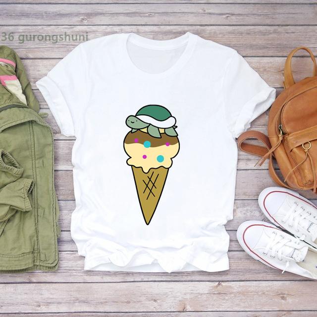 New Arrival 2025 T-Shirt Women Cute Ice Cream Cartoon Print T Shirt Femme Fashion Korean Style Camiseta Mujer Tshirt Ladies Tops