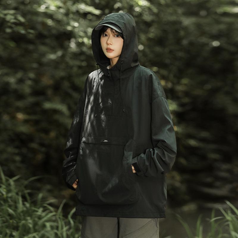 Spring and autumn new men's Korean style solid color hooded car logo long-sleeved jacket trendy couple Internet celebrity same style stylish jacket
