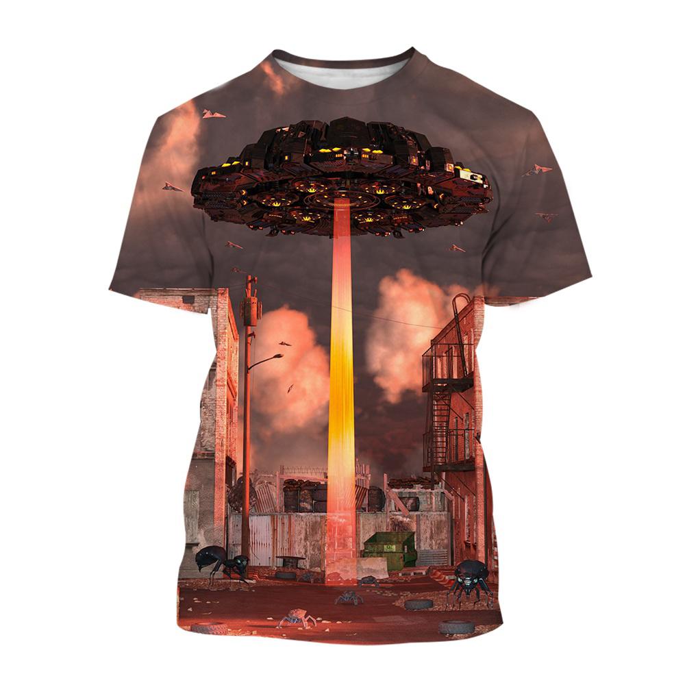 Summer Interest Alien Spaceship Graphic T Shirts Men Fashion Casual Hip Hop Personality Printed Short Sleeve Streetwear Tees Top