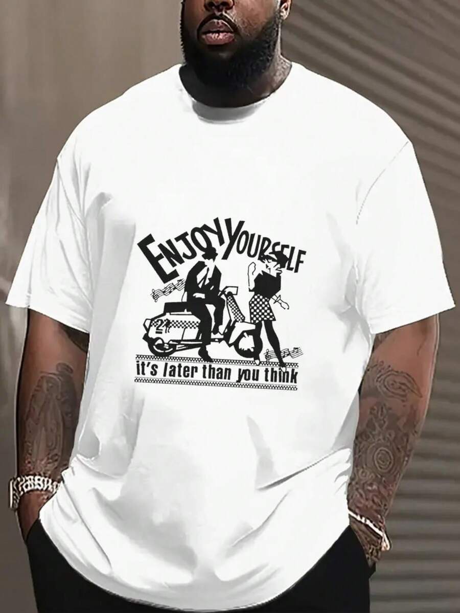 

Unisex s Two-Tone Enjoy Yourself Graphic T-Shirt - Retro Music-Inspired Casual Short-Sleeved Top XXXL