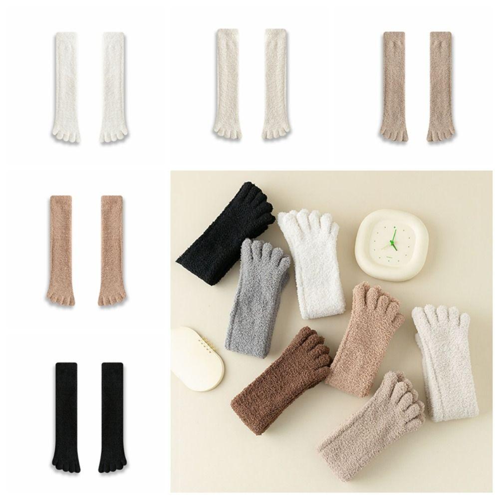 Solid Color Five Finger Stockings Coral Fleece Floor Plush Long Socks Split Toe Stockings Autumn