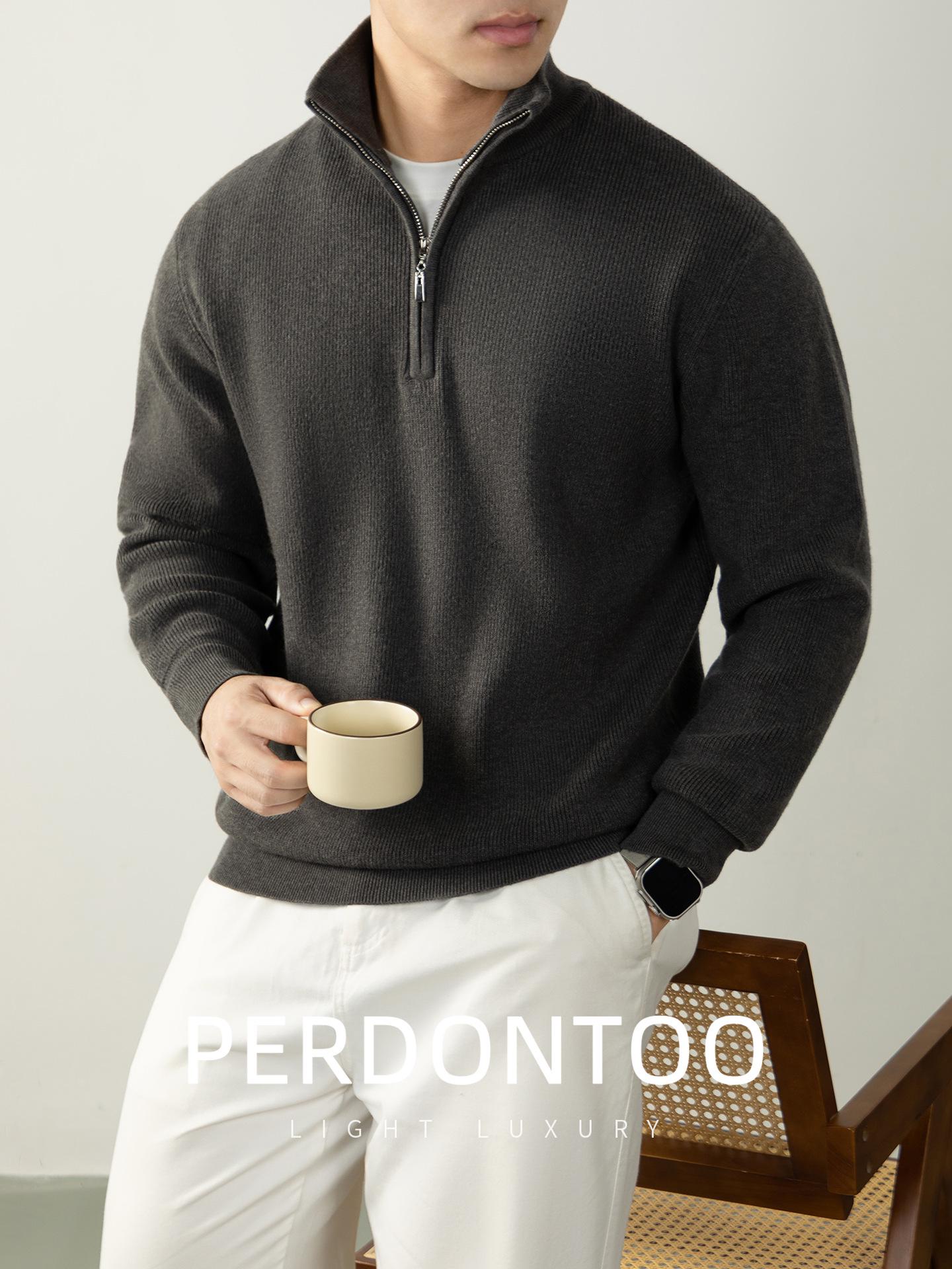 

Light Luxury Wool-Blend Zipper Stand Collar Sweater - Thick, Warm, Business Casual Knitwear for Autumn/Winter 2XL темно-сірий колір