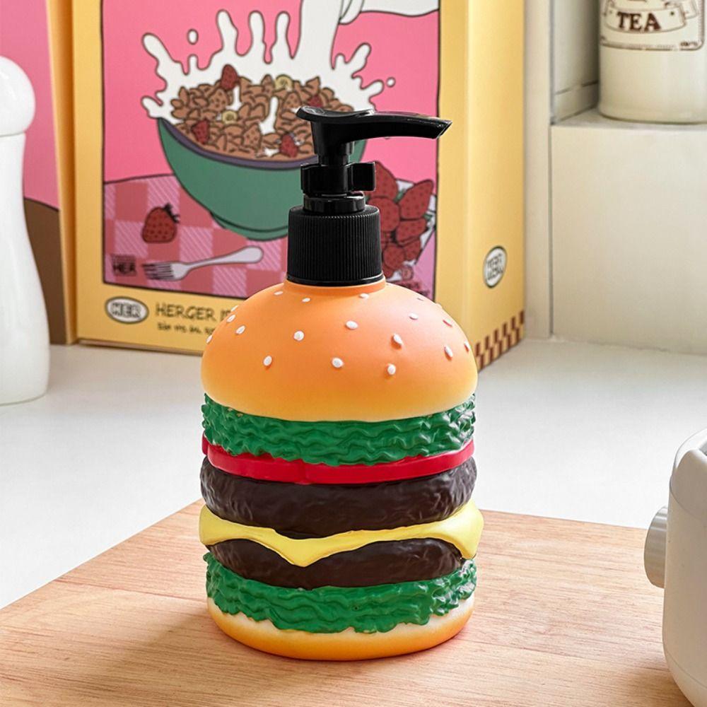 Cartoon Hamburger Shaped Soap Dispenser Refillable Cute Liquid Lotion Storage Bottles Manual Press Multifunctional