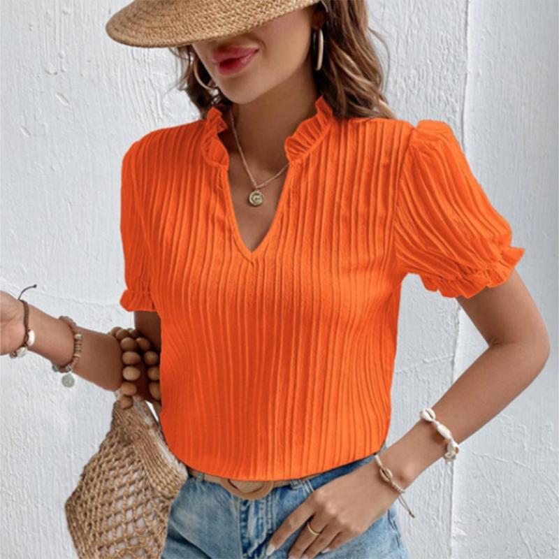 2023 Yaz Kısa Kollu Beyaz Gömlek Kadın Vintage Katı V Yaka Gevşek Gömlek Casual Zarif Dantel Bluz Moda Giyim 28006