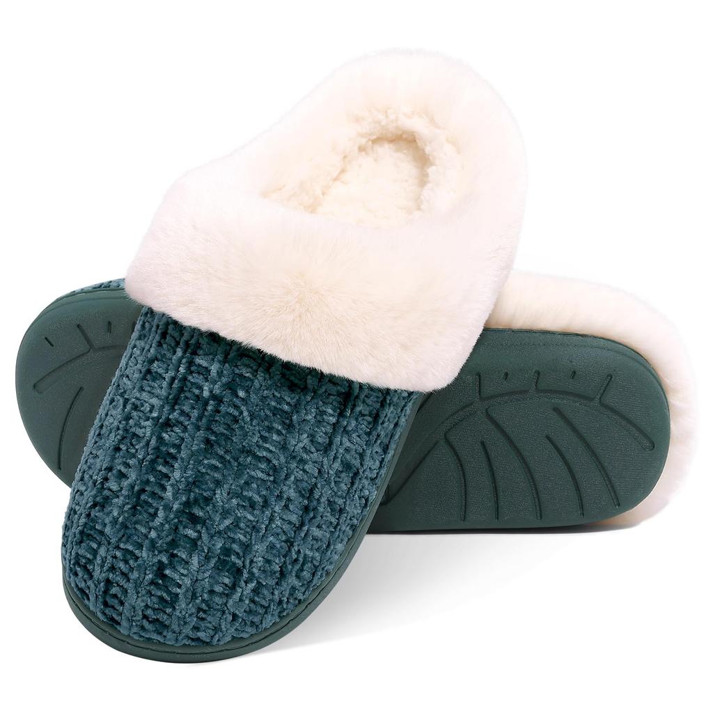 Comwarm Winter Fur House Slippers For Men Women Cozy Indoor Fleece Lined Flat Slides New Plush Knit Cotton Shoes Fuzzy Slippers