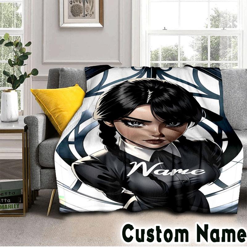 Custom Name Gothic Addams Blanket Bedding Blanket Picnic Blanket for Women Men, Throw Blankets for Couch Bed, Christmas and Halloween Gifts