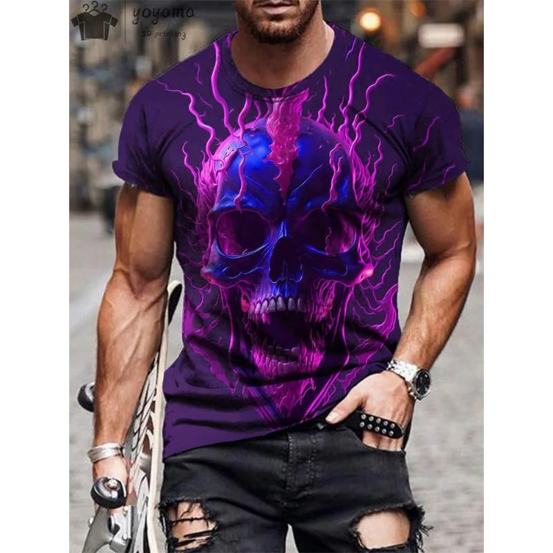 Camiseta Informal de Manga Corta con Cuello Redondo para Hombre, Estampado de Color 3D, Informal