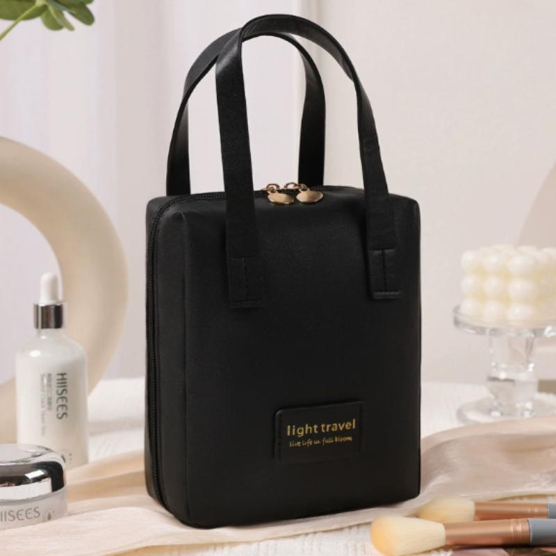 

Chic Portable PU Makeup Bag, Elegant Beauty Organizer, Spacious Travel Storage & Toiletry Case чёрный