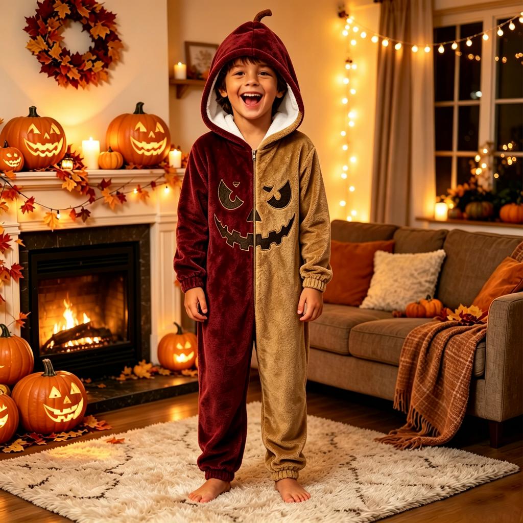 Παιδική Στολή Πιτζάμα Halloween με Κουκούλα και Φερμουάρ - Ολόσωμη Φόρμα για Αγόρια και Κορίτσια
