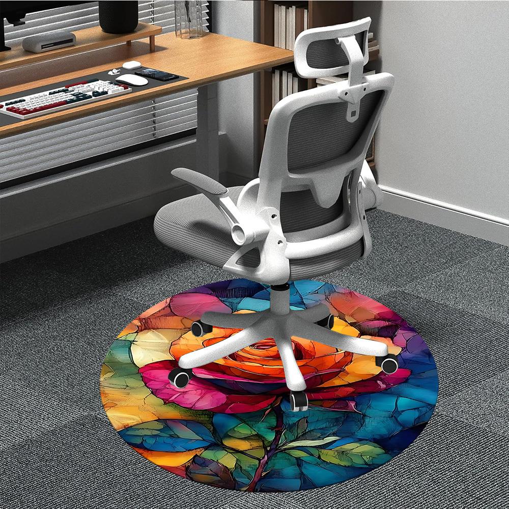 

1pc Rose Bloom Office Round Area Rug, Under Office Chairs Bedroom Living Room Home Decor, Room Deco 80cm
