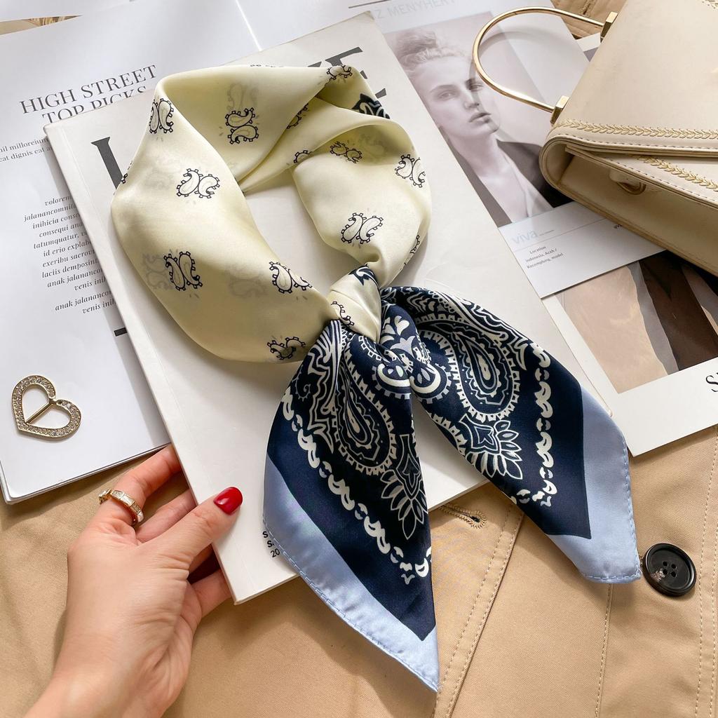 Sommer Hijab Kopf Mädchen Luxus Seide Quadratisch Kariert Schal Damen Satin Hals Haarband Weich Arbeits Neckerchief