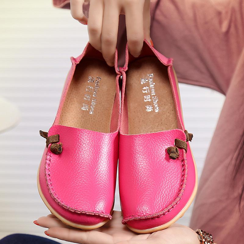 Women's Leather Shoes Flat Bottom Ladies Casual Mom Shoes Soft Loafers Women's Shallow Summer Comfort Flats Nursing Shoes