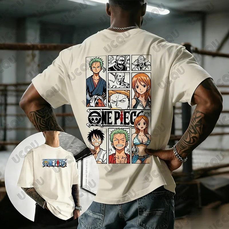 Summer Japanes One Piece Luffy Zoro Nami Anime Cartoon Print Cotton Men's T-shirt Short Sleeve Tees Casual Streetwear Unisex Top