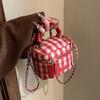 Borse a tracolla mini a quadri alla moda per donna, coreane estive, borsa a secchiello con catena a fiocco, portafoglio semplice versatile per rossetto e carte da donna