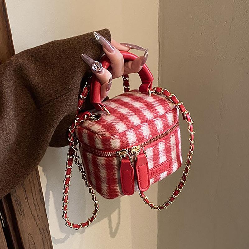 Borse a tracolla mini a quadri alla moda per donna, coreane estive, borsa a secchiello con catena a fiocco, portafoglio semplice versatile per rossetto e carte da donna