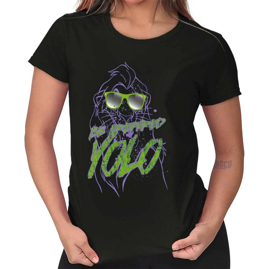 Funny Cartoon Lion Villain Be Prepared Yolo Womens Top Junior Graphic Tee