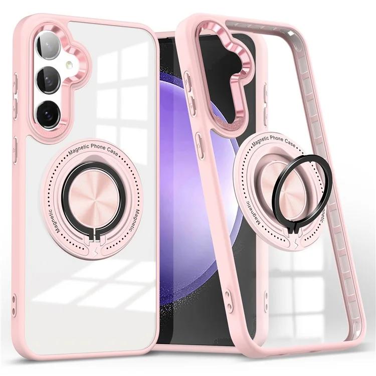 

For Samsung Galaxy S24 Magnetic Case Ring Kickstand PC+TPU Anti-Drop Phone Cover - Pink