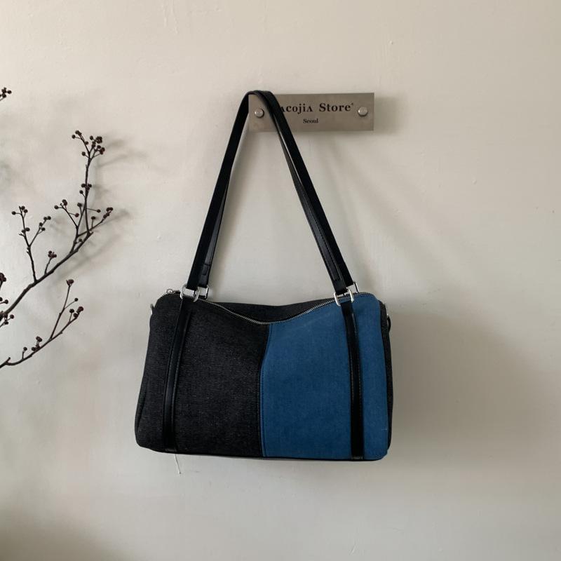 New Women Shoulder Bag Versatile Texture Crossbody Bag Casual Denim Bost Pillow Bag Simple Commuter Stitching Color Block