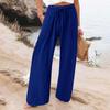 Damen Leinenhose Hohe Taille Weiter Bein Palazzo Hose Unterteil Einfarbig Jogginghose Freizeit Jogger