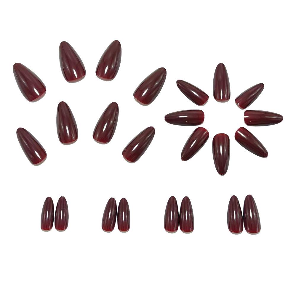 Cherry Almond Water Drop Nail Stickers - 24 Solid Color Fake Nails