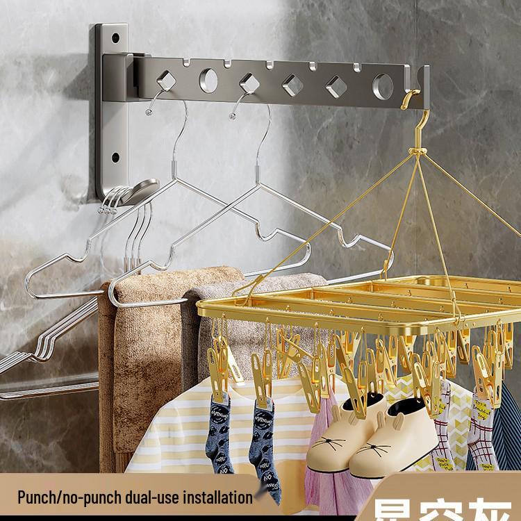 Retractable No-Punch Clothes Drying Rack for Indoor/Outdoor Use