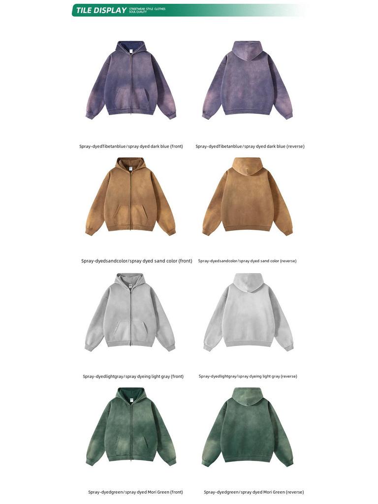 ARTIE Herren 2024 Winter Unisex Dick Sprühgefärbt Doppelreißverschluss Sweatshirt Hoodies