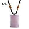 Rectangle Faux Gemstone Necklace Natural Crystal Pendant Necklace, Healing Energy Stone with Adjustable Polished Braided Rope, Fake Jewelry