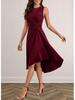 2026 European & American Slim Fit Solid Color Slit Long Sleeve Round Neck Dress